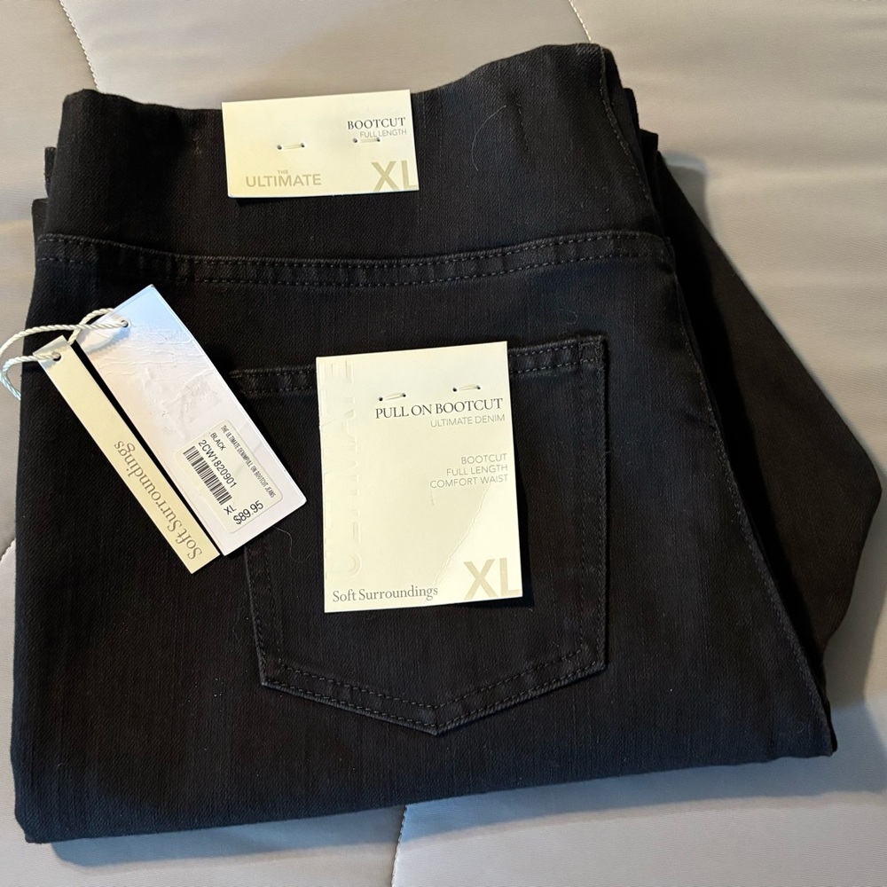 Soft Surroundings Ultimate Denim Black Pull On Bootcut Jeans Xl (18)